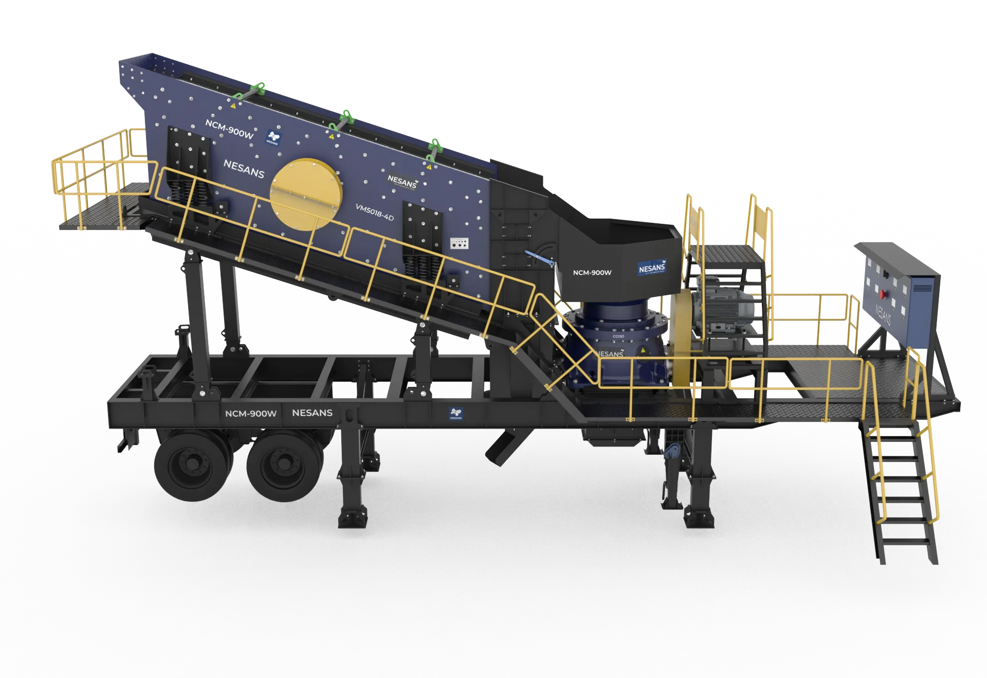 Mobile Cone Crusher side profile with control panel and maintenance access ladder