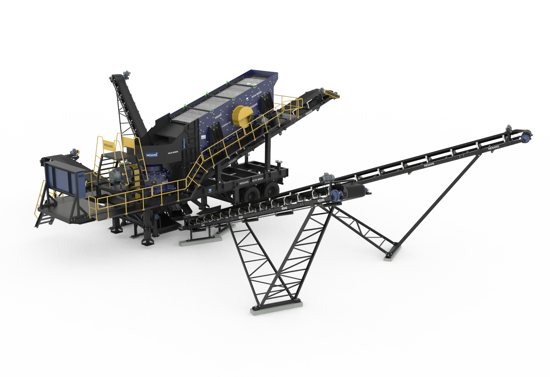 Nesans Mobile Cone Crusher plant configuration with extended discharge conveyors