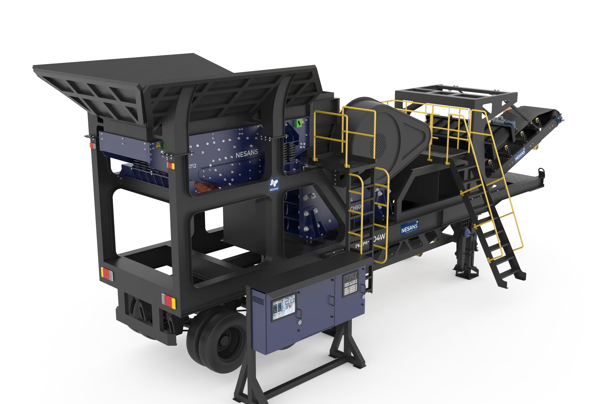 Mobile Jaw Crusher rear view showing towable trailer configuration