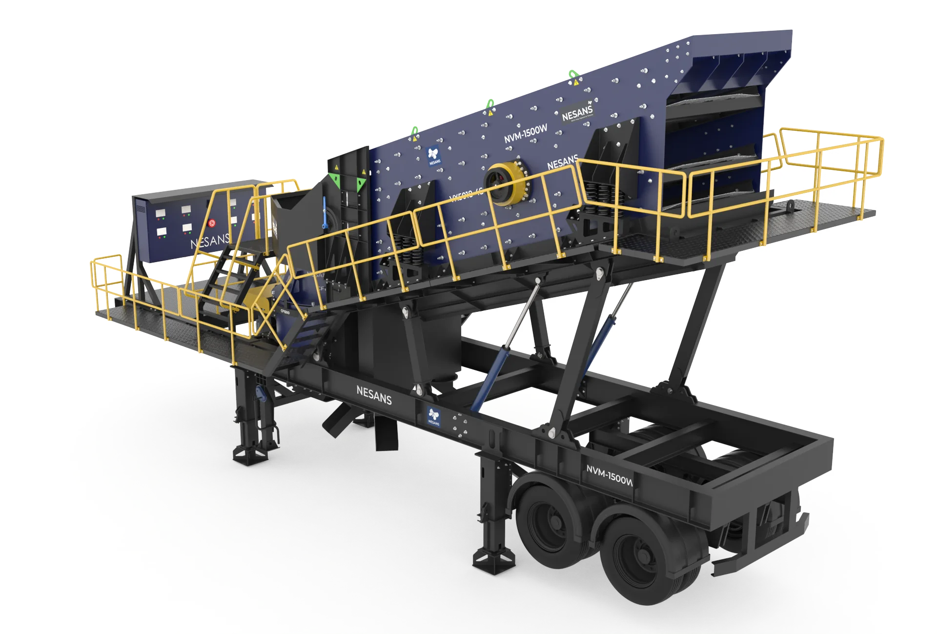 NVM Series Mobile VSI side profile with hydraulic support legs deployed